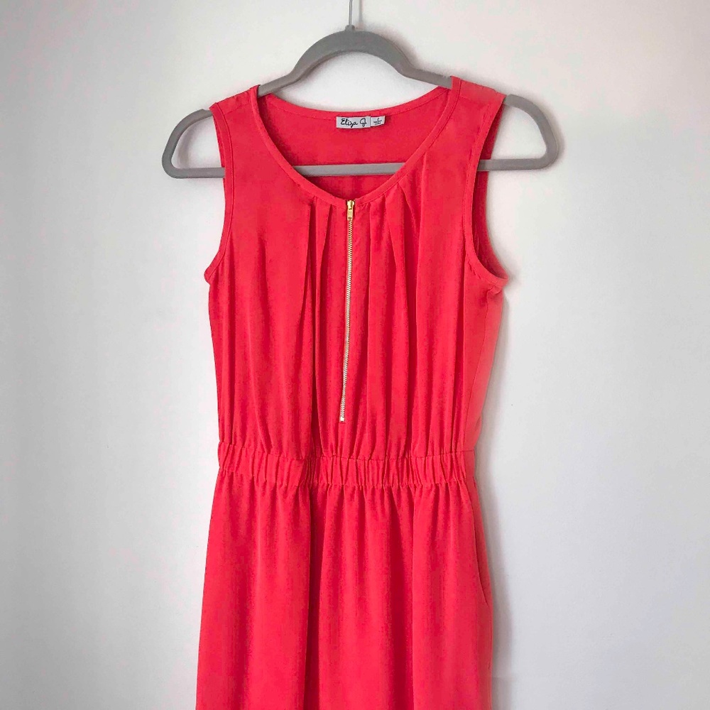 Business Casual Coral Dress with Zipper Detail